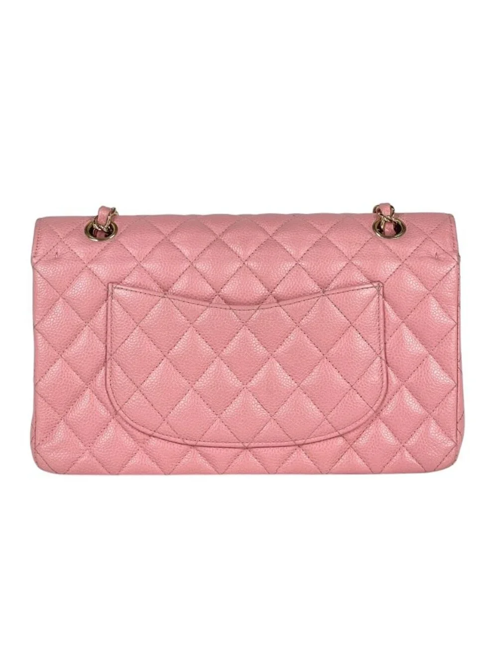 Chanel Quilted Double Flap Chain Shoulder Bag CC Logo Caviar Leather Pink